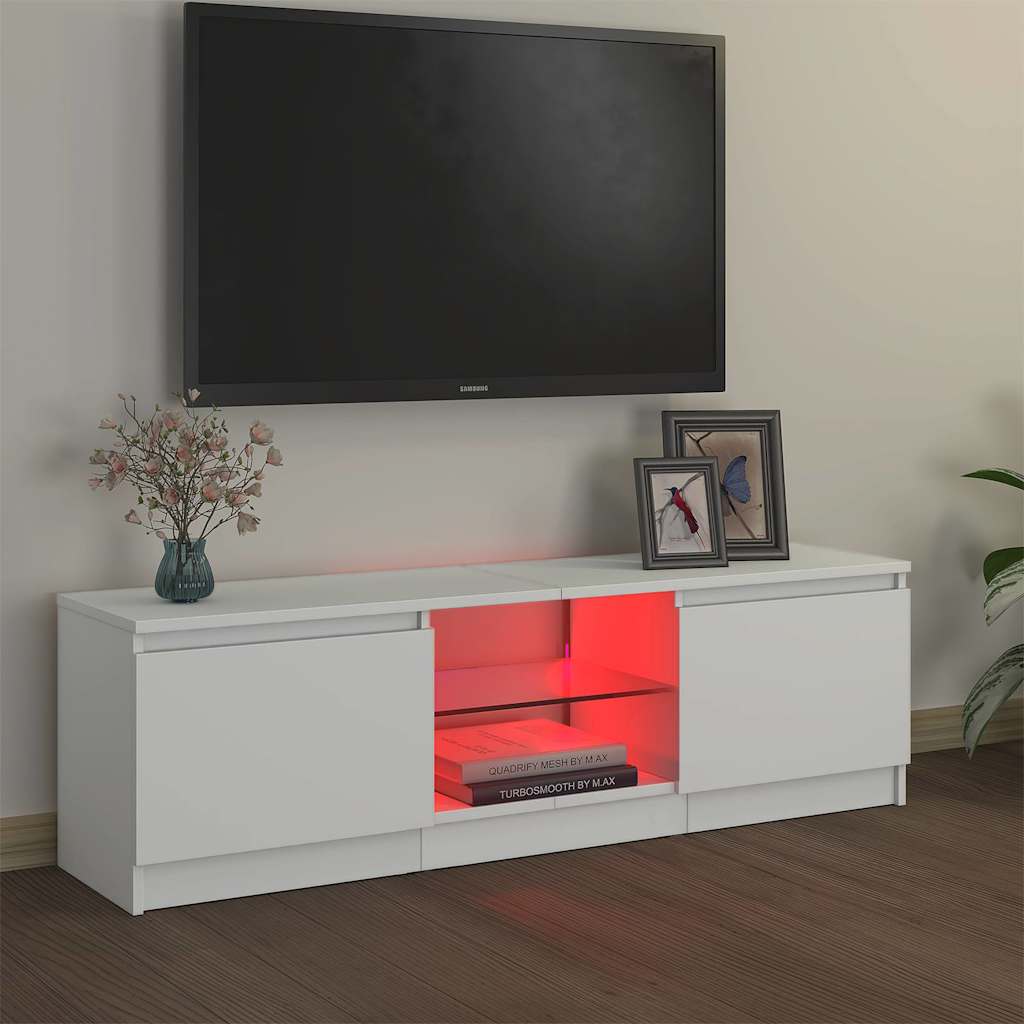 Comodă TV cu lumini LED, alb extralucios, 120x30x36 cm