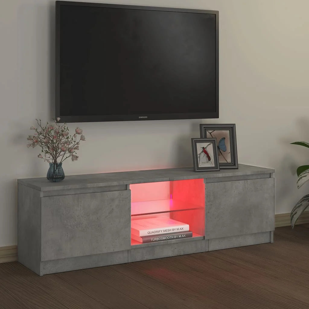 Comodă TV cu lumini LED, gri beton, 120x30x36 cm