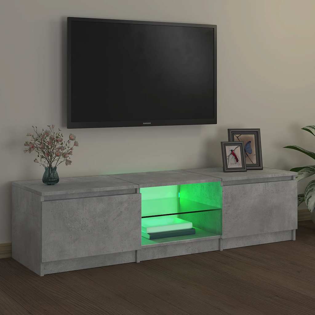 Comodă TV cu lumini LED, gri beton, 140x40x36 cm