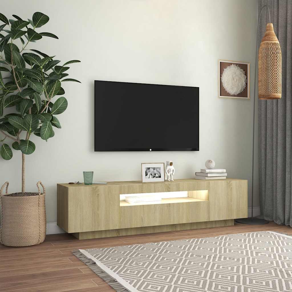 Comodă TV cu lumini LED, stejar sonoma, 160x35x40 cm