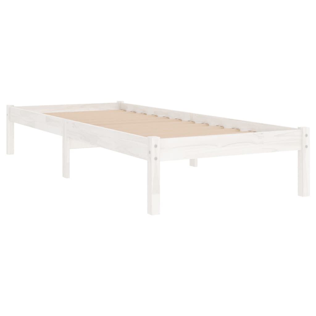 Cadru de pat single, alb, 90x190 cm, lemn masiv