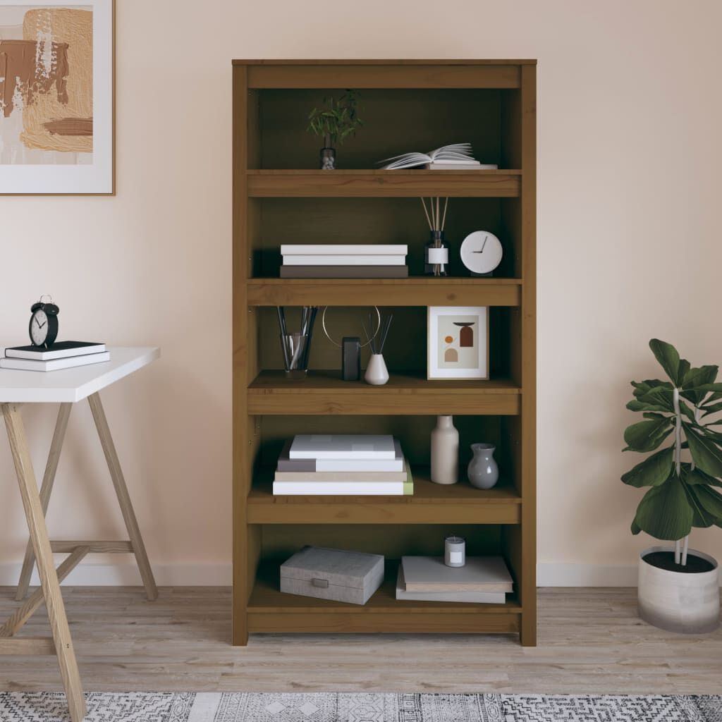 Bibliotecă, maro miere, 80x35x154 cm, lemn masiv de pin