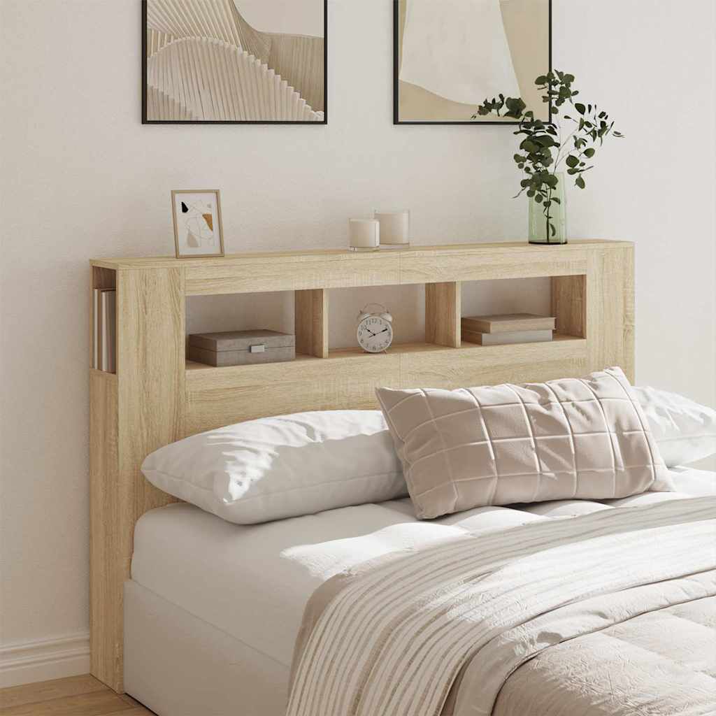 Tăblie de pat cu LED, stejar sonoma, 160x18,5x103,5 cm, lemn