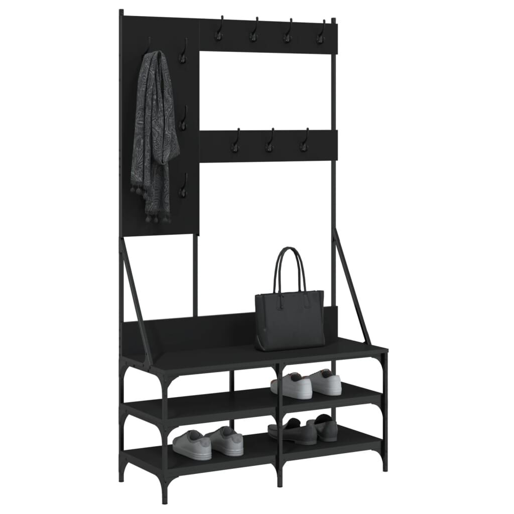 Suport de haine cu raft de pantofi, negru, 100x40x184 cm