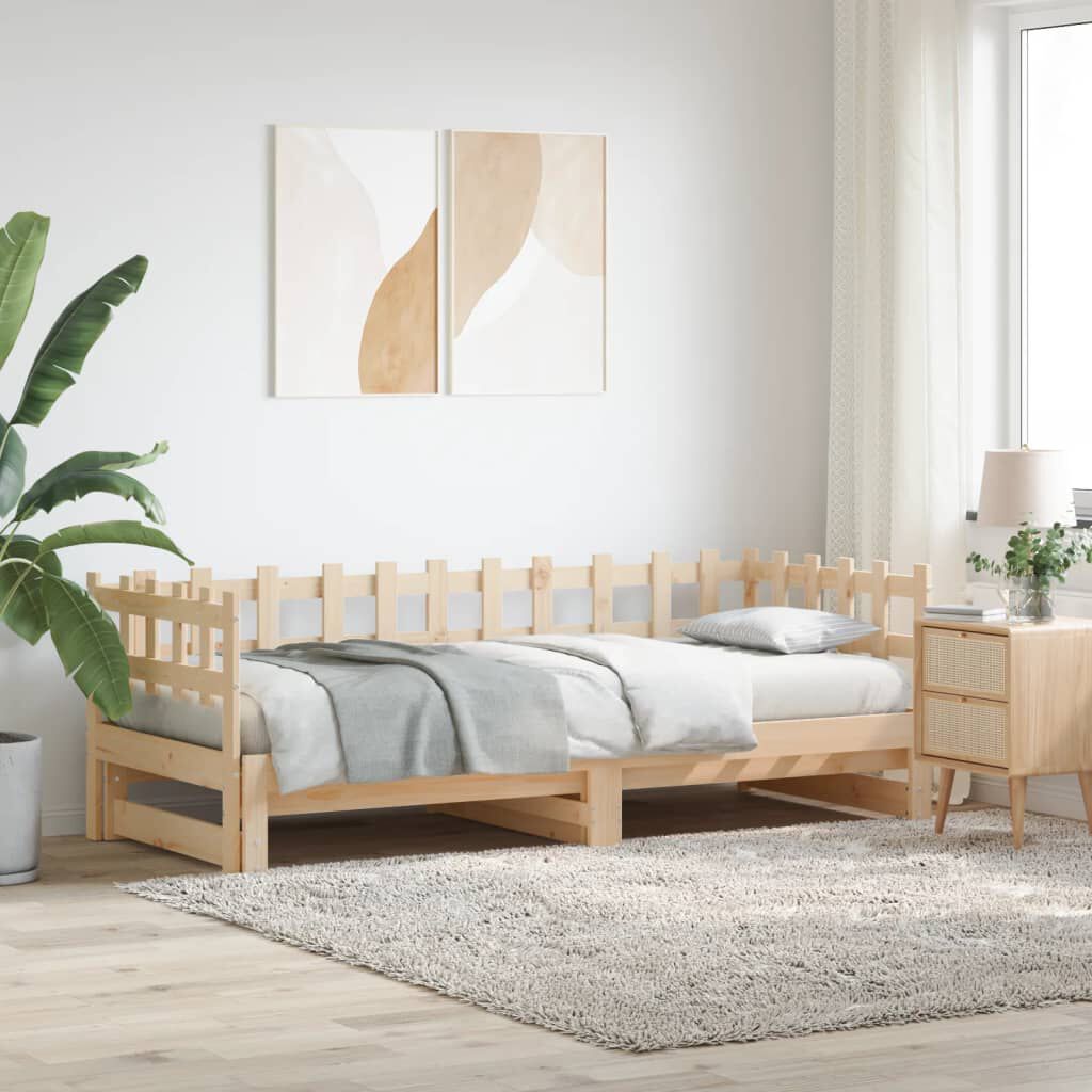 Pat de zi extensibil, 2x(90x200) cm, lemn masiv de pin