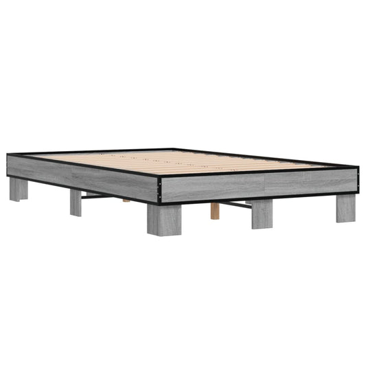Cadru de pat, gri sonoma, 140x190 cm, lemn prelucrat și metal