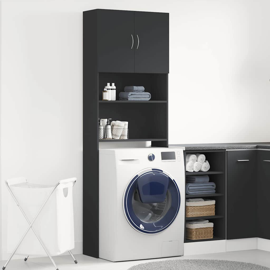 Dulap pentru mașină de spălat negru 64x24x190 cm lemn prelucrat