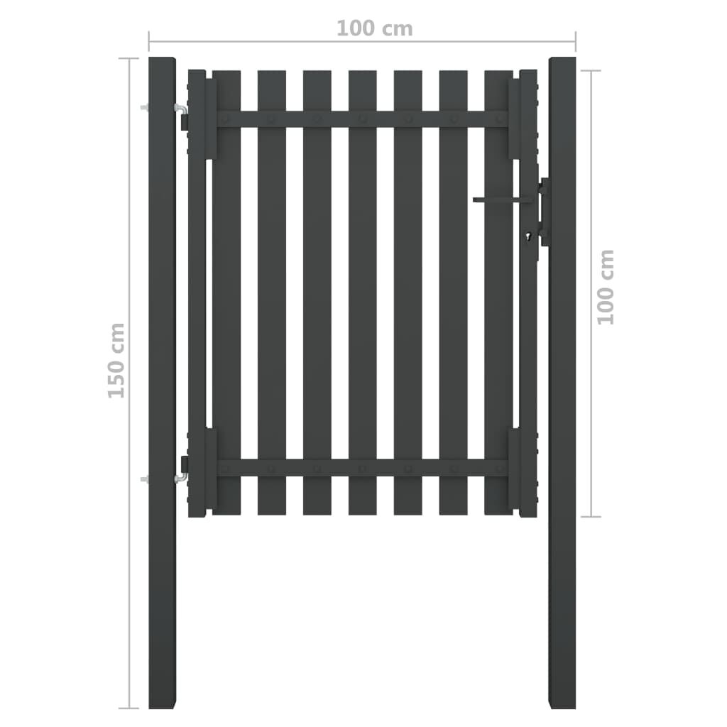 Poartă de gard grădină, antracit, 1 x 1,5 m, oțel