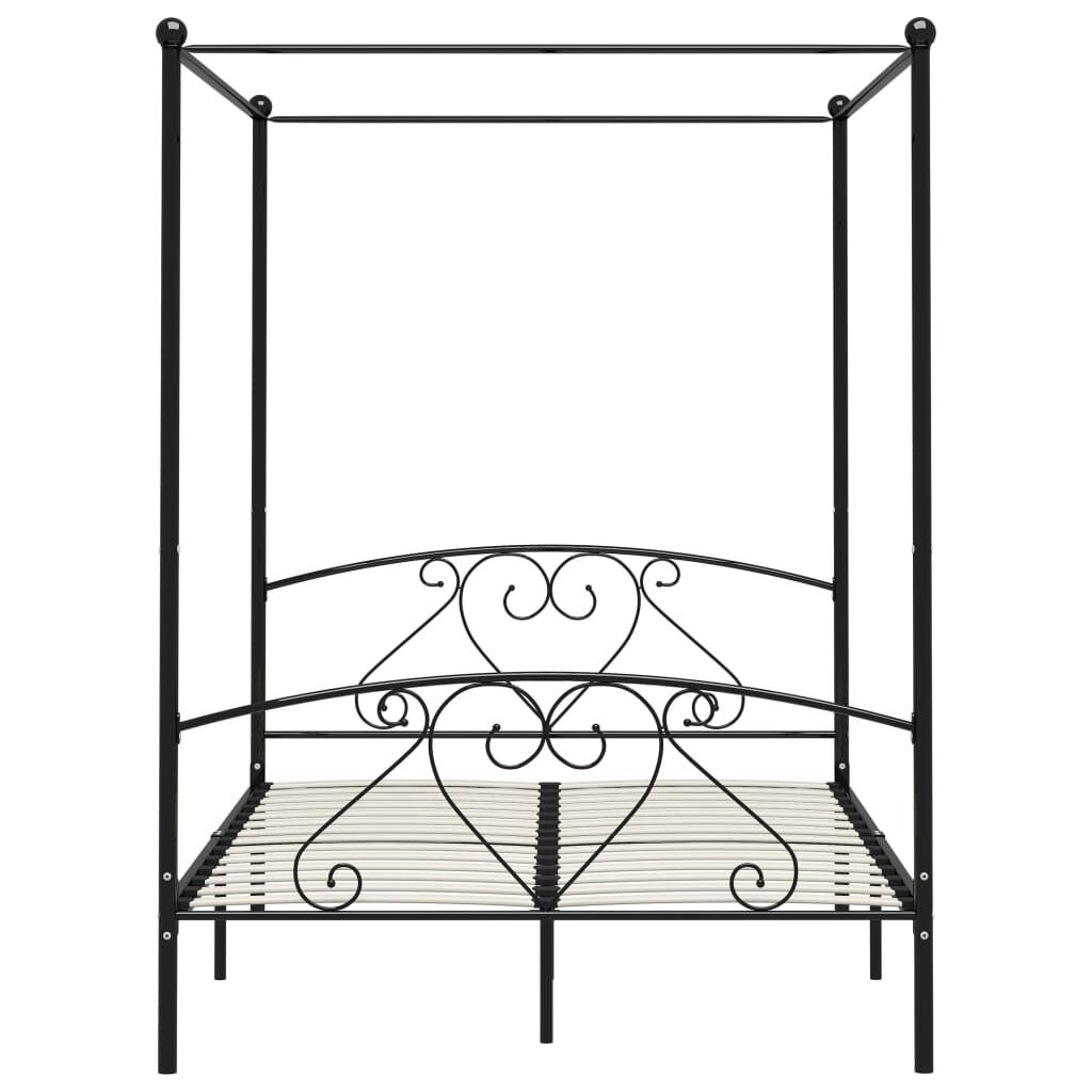 Cadru de pat cu baldachin, negru, 160 x 200 cm, metal