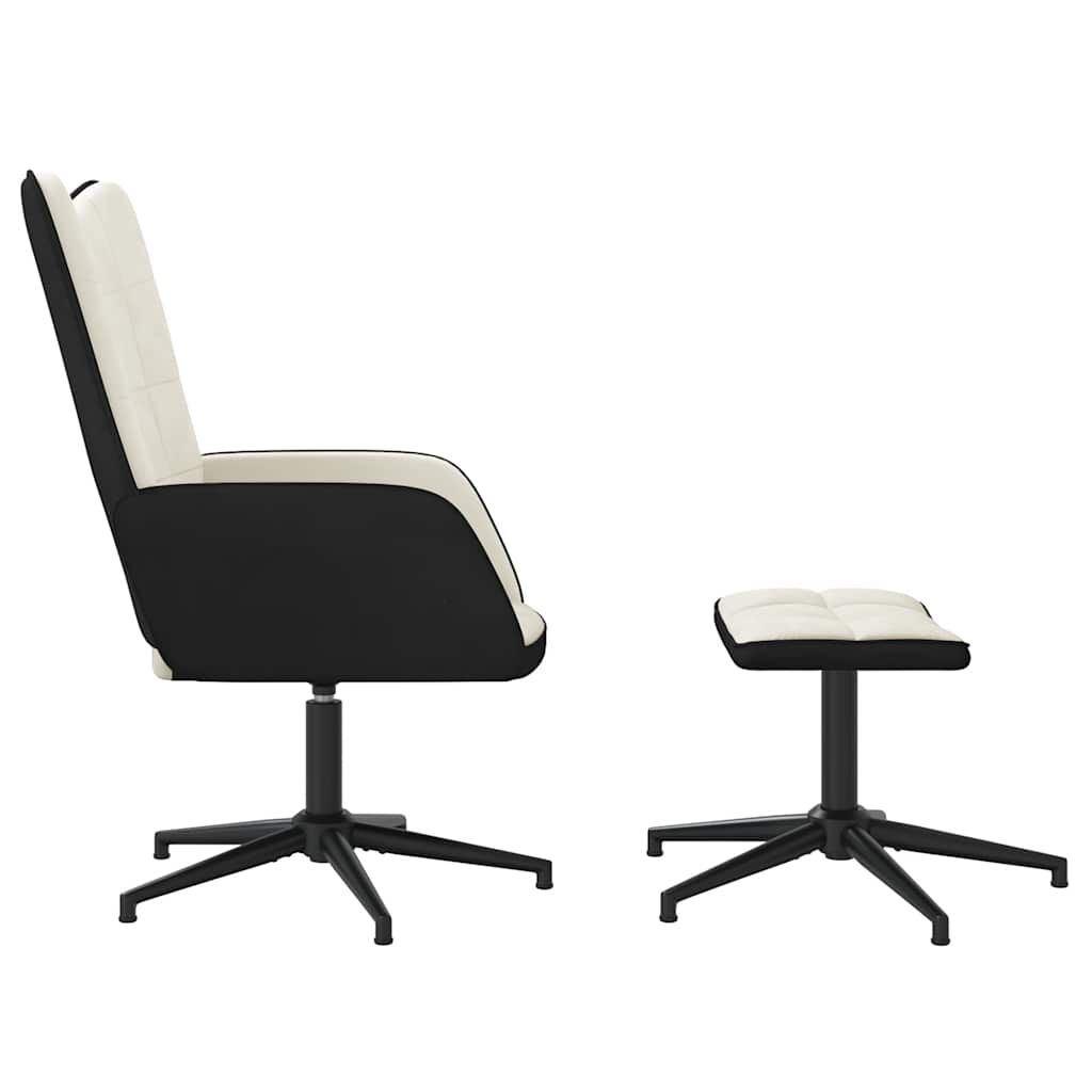 Scaun de relaxare cu taburet, alb crem, catifea și PVC