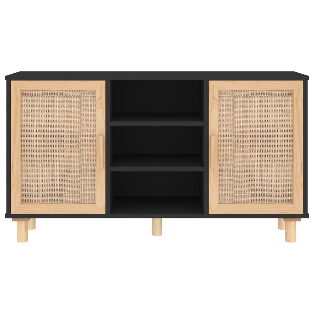 Servantă, negru, 105x30x60 cm, lemn masiv pin și ratan natural