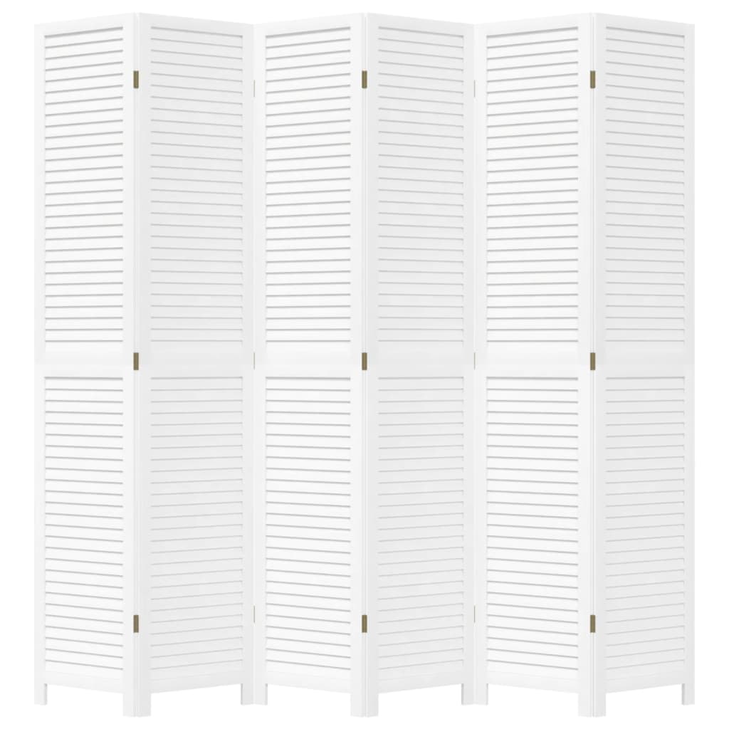 Paravan de cameră cu 6 panouri, lemn masiv de Paulownia, alb