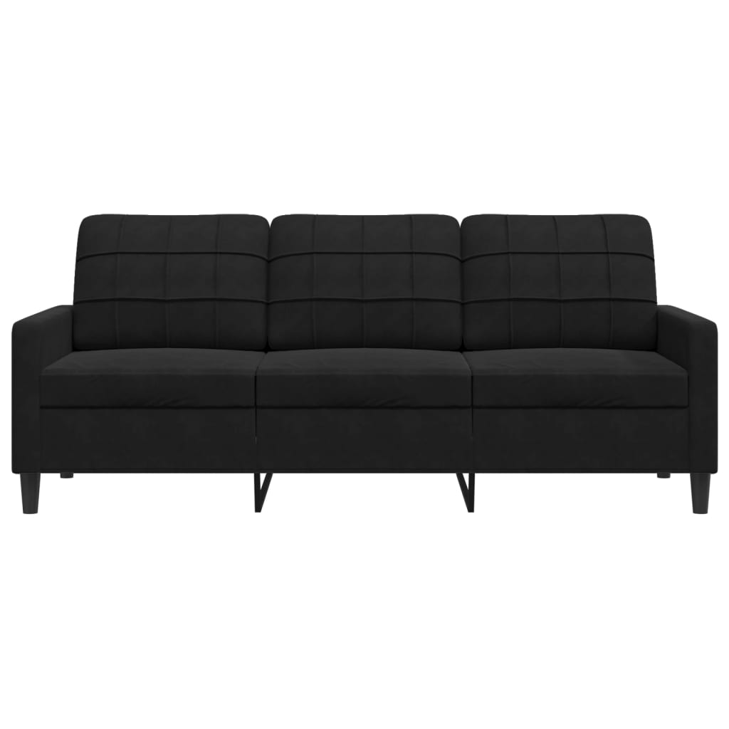 Canapea cu 3 locuri, Negru, 180 cm, catifea
