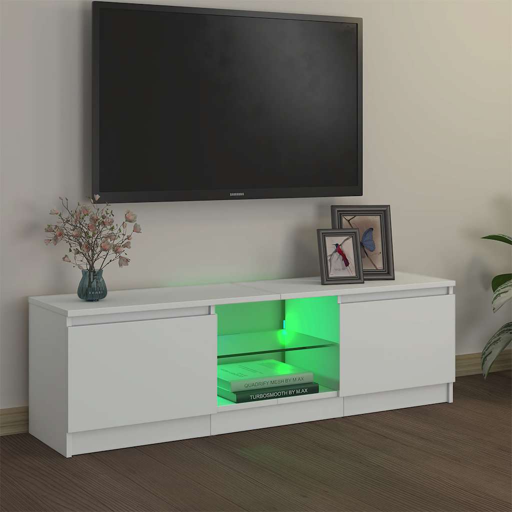 Comodă TV cu lumini LED, alb extralucios, 120x30x36 cm