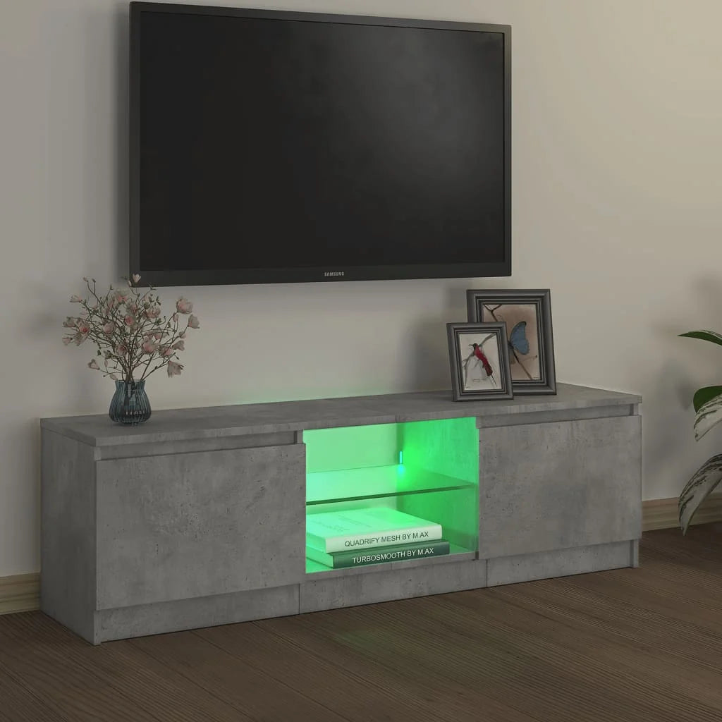 Comodă TV cu lumini LED, gri beton, 120x30x36 cm
