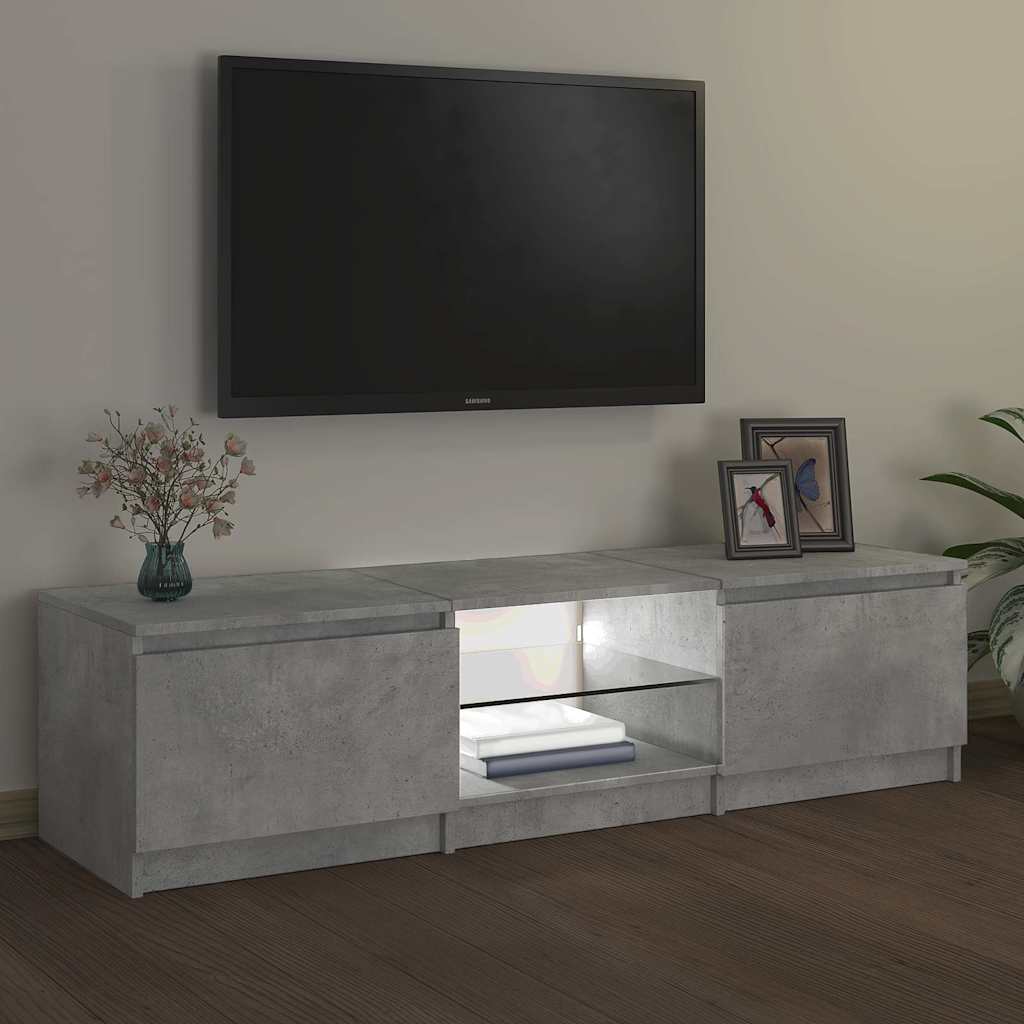Comodă TV cu lumini LED, gri beton, 140x40x36 cm