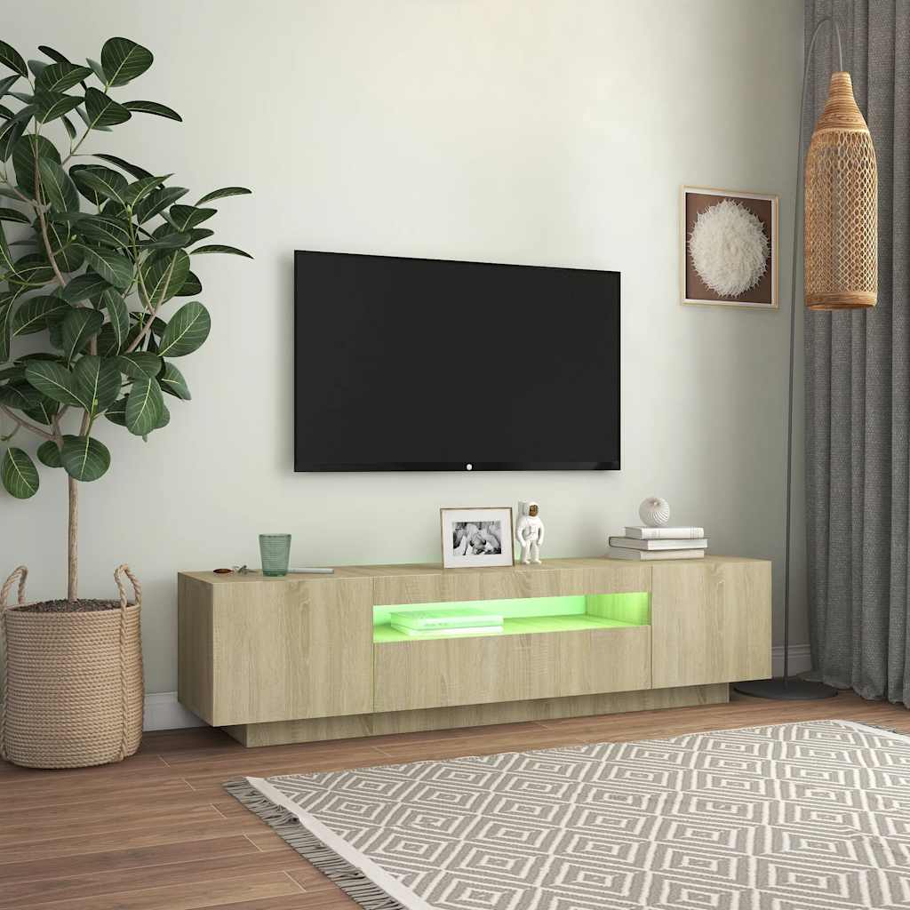 Comodă TV cu lumini LED, stejar sonoma, 160x35x40 cm