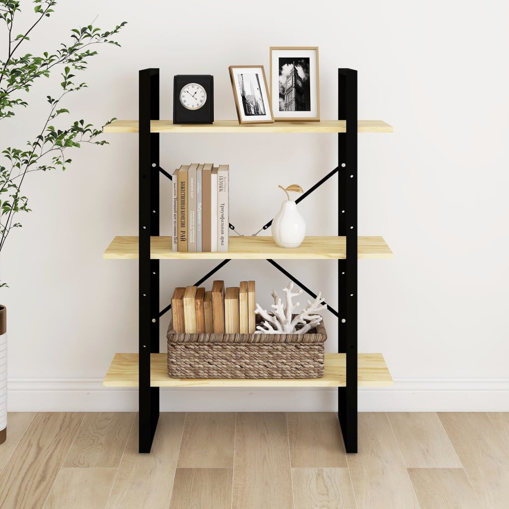 Bibliotecă cu 3 rafturi, 80x30x105 cm, lemn masiv de pin