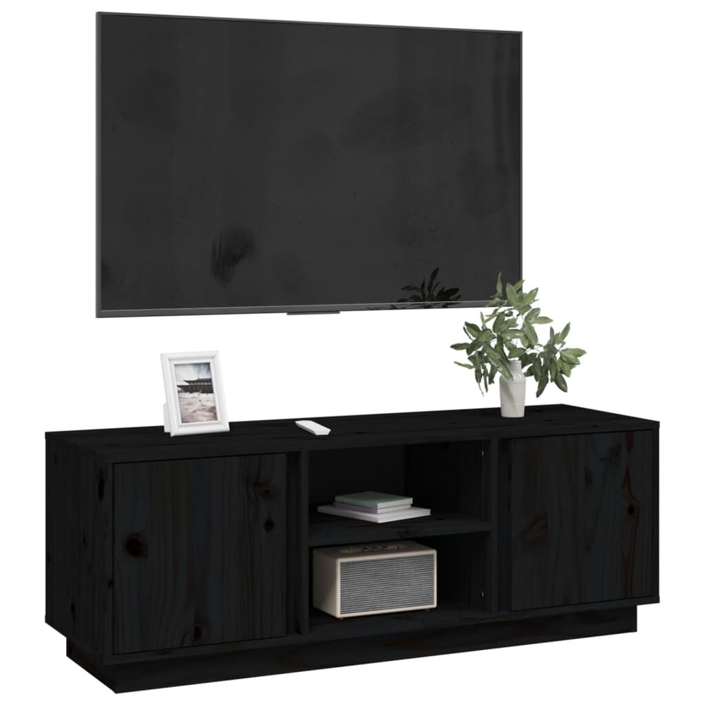 Comodă TV, negru, 110x35x40,5 cm, lemn masiv de pin