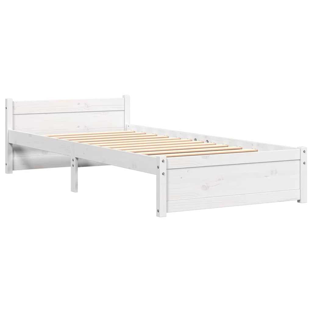 Cadru de pat mic single, 75x190 cm, lemn masiv pin alb