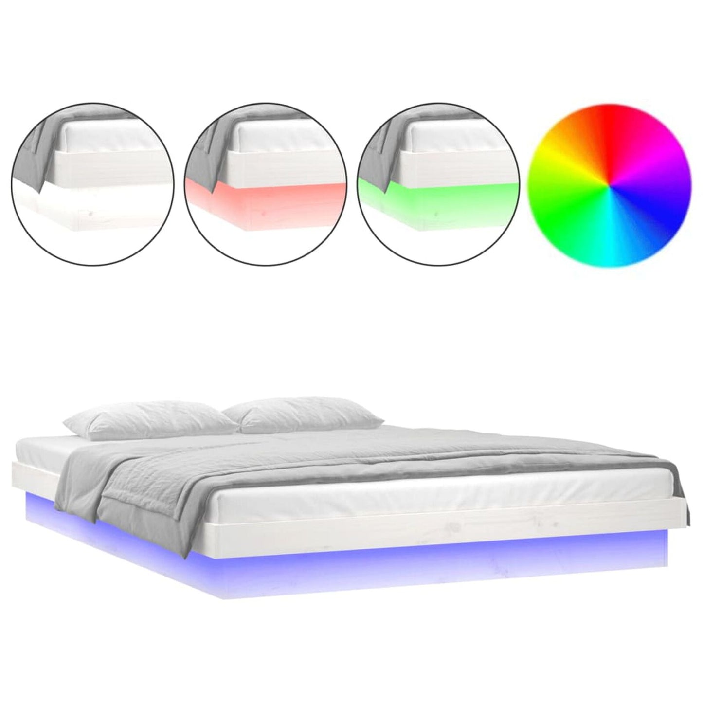 Cadru de pat cu LED, alb, 160x200 cm, lemn masiv
