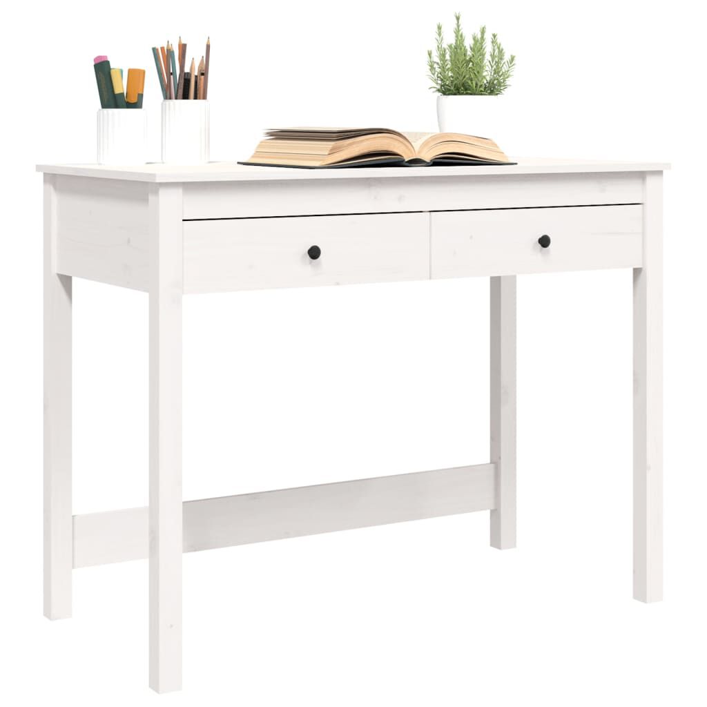 Birou cu sertare, alb, 100x50x78 cm, lemn masiv de pin