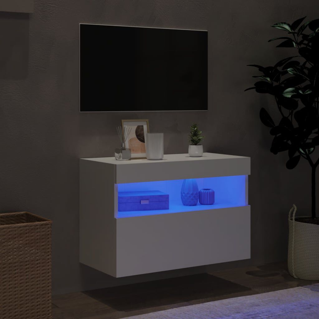 Comodă TV de perete cu lumini LED, alb, 60x30x40 cm