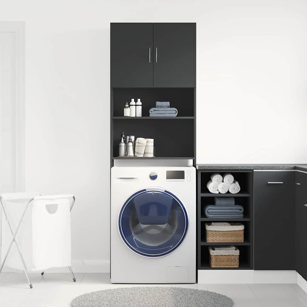 Dulap pentru mașină de spălat negru 64x24x190 cm lemn prelucrat