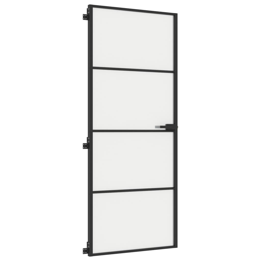 Ușă de interior negru 83x201,5 cm sticlă securiz./aluminiu slim