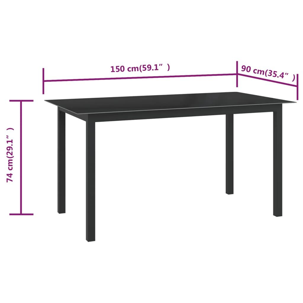 Masă de grădină, negru, 150x90x74 cm, aluminiu și sticlă