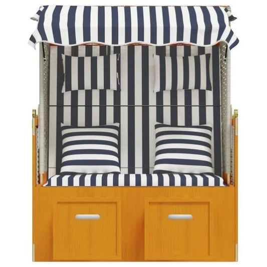 Scaun de plajă cu perne, alb/albastru, poliratan și lemn masiv