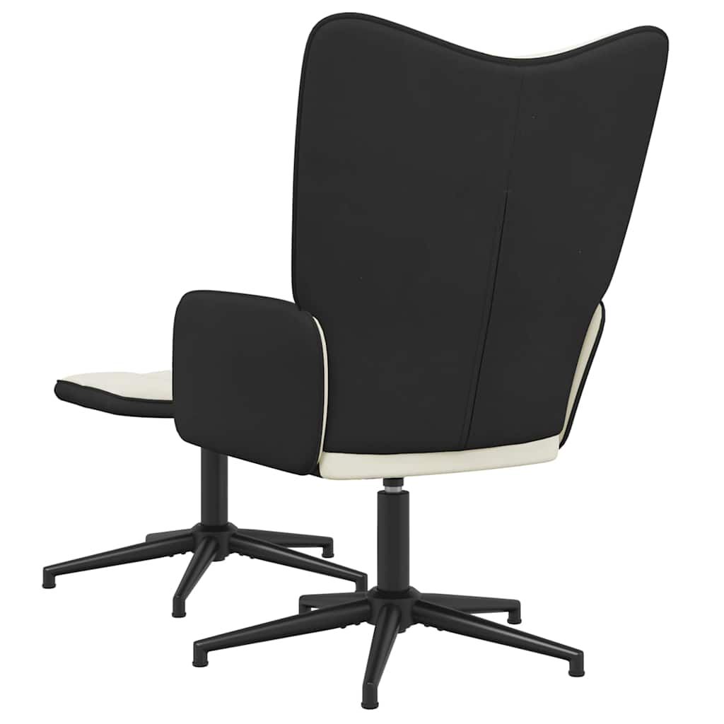 Scaun de relaxare cu taburet, alb crem, catifea și PVC
