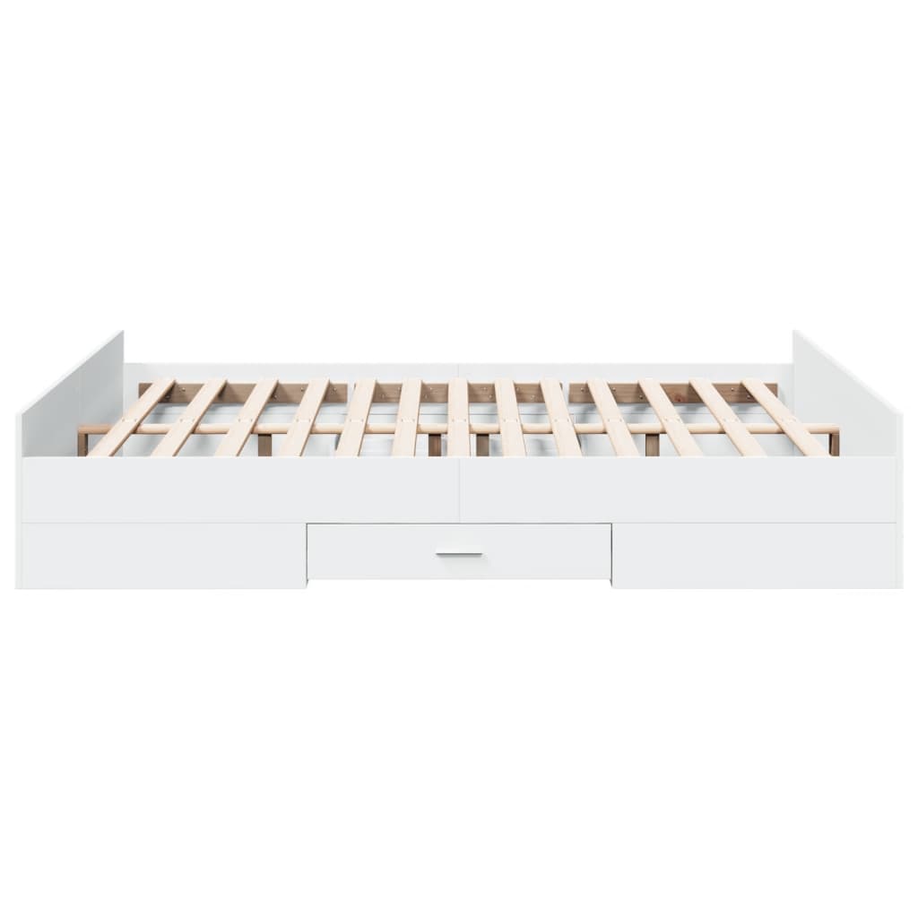 Cadru pat cu sertare alb, 150x200 cm, lemn prelucrat