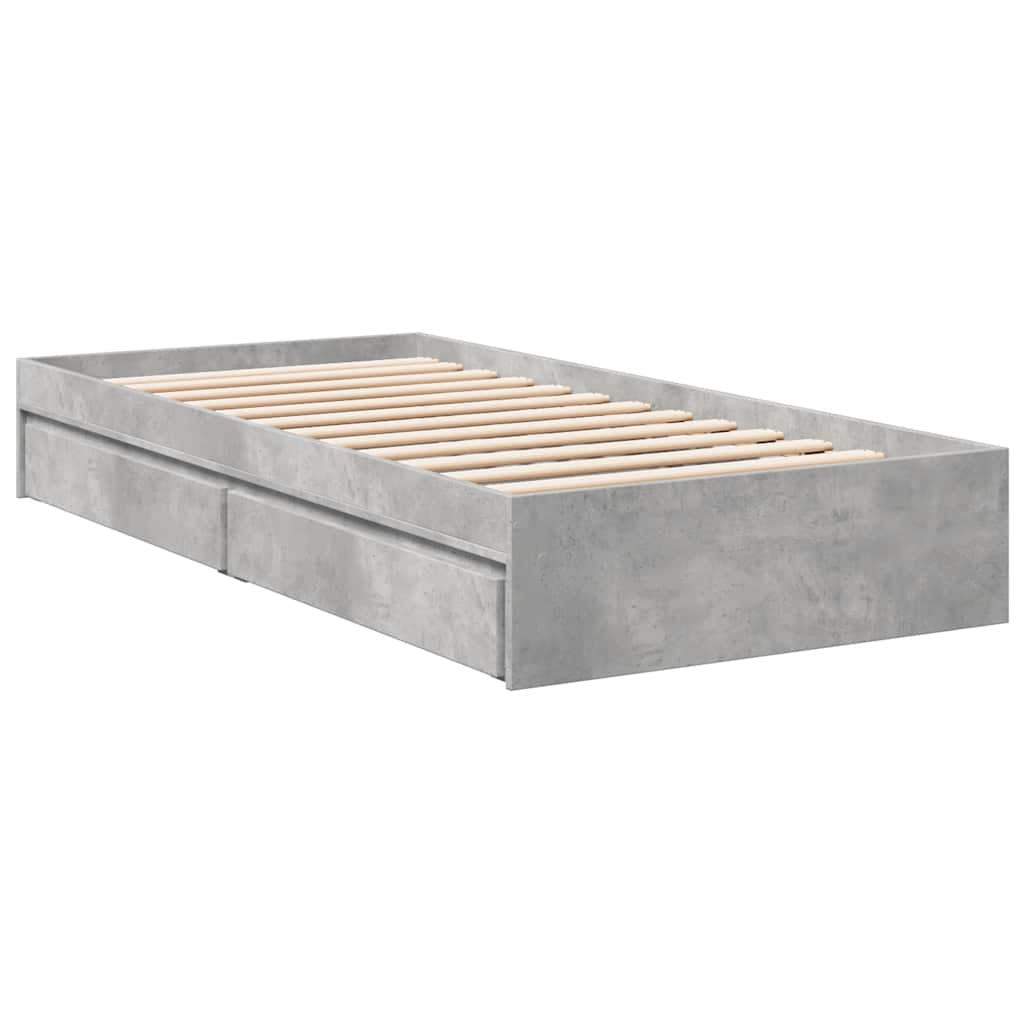 Cadru de pat cu sertare, gri beton, 90x190 cm, lemn prelucrat