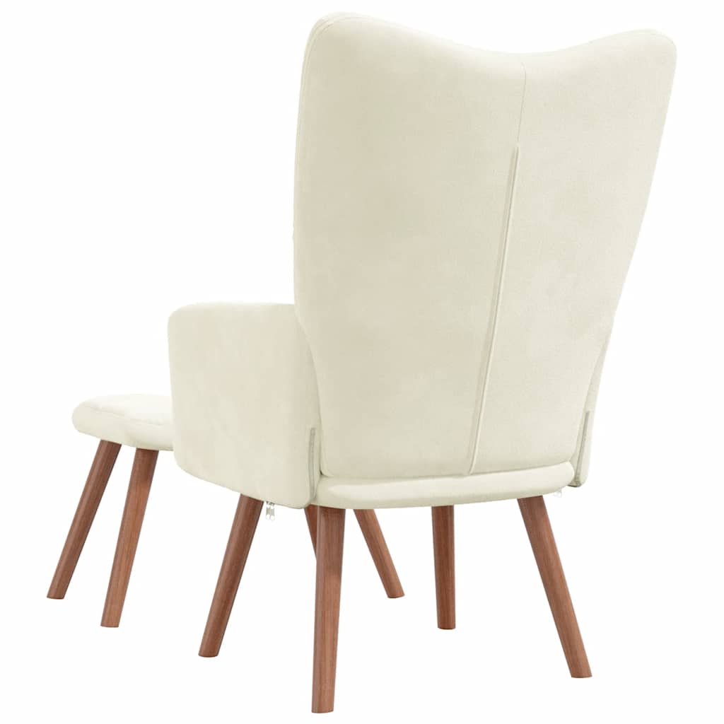 Scaun de relaxare cu taburet, alb crem, catifea
