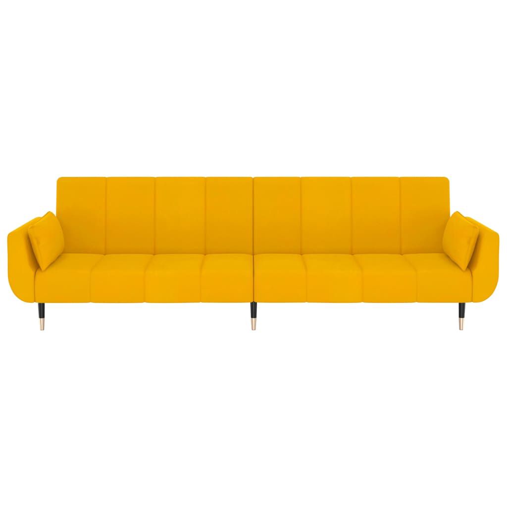 Canapea extensibilă cu 2 locuri, 2 perne, galben, catifea