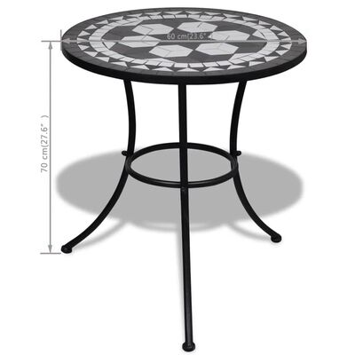 Masă de bistro, alb și negru, 60 cm, mozaic
