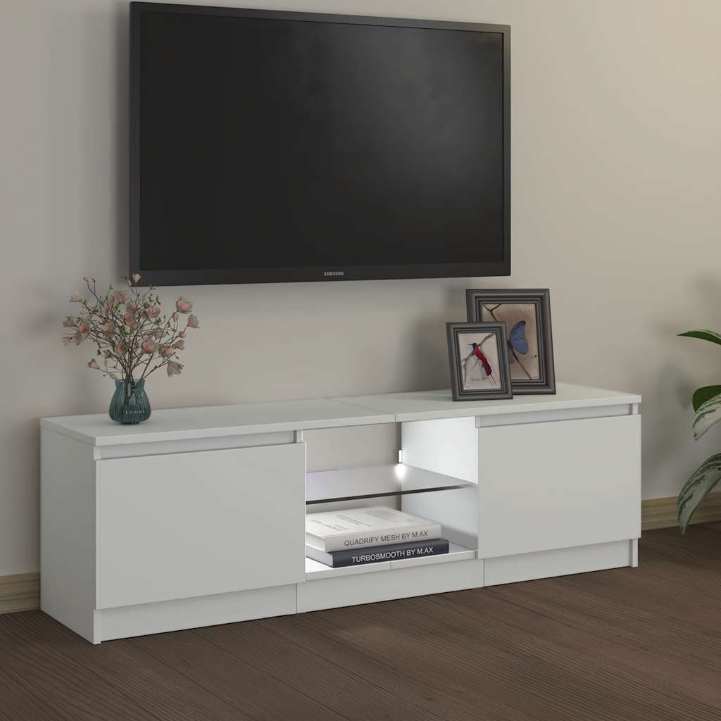 Comodă TV cu lumini LED, alb extralucios, 120x30x36 cm