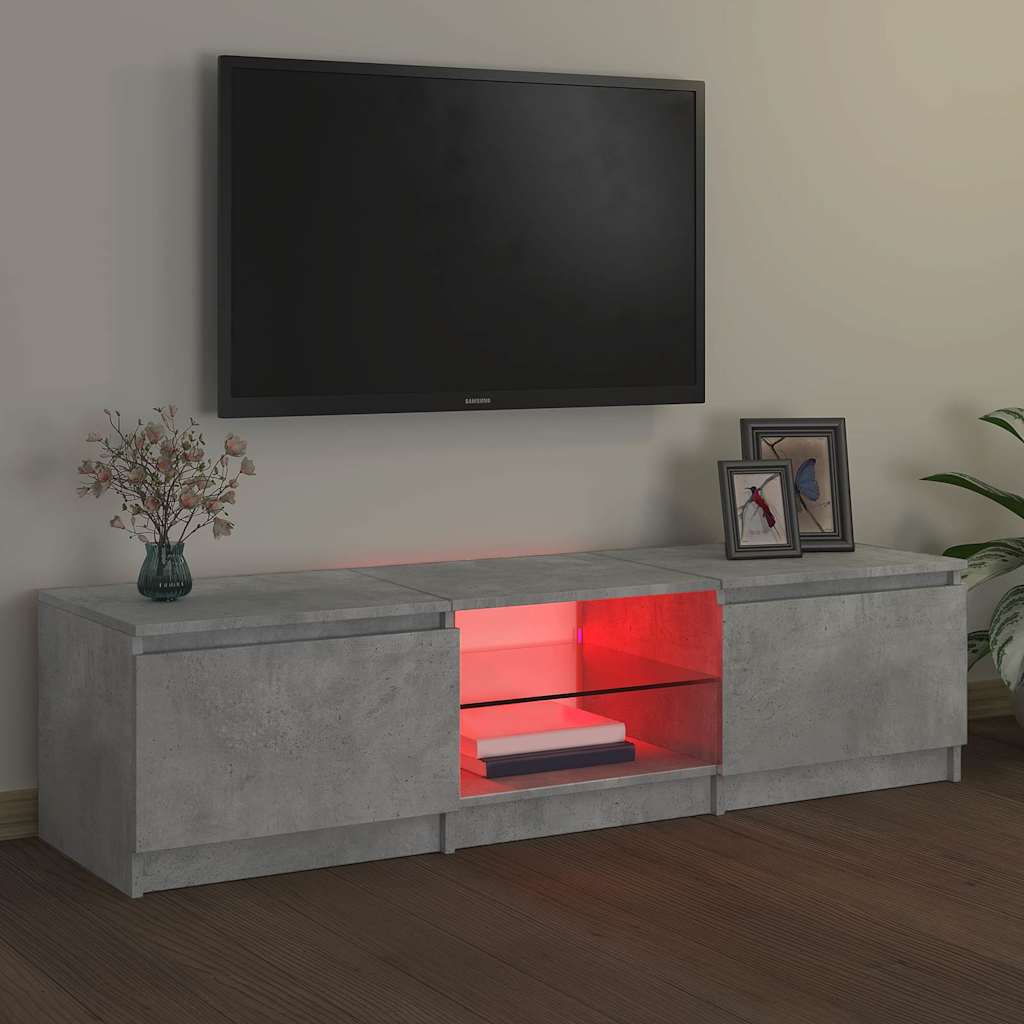 Comodă TV cu lumini LED, gri beton, 140x40x36 cm