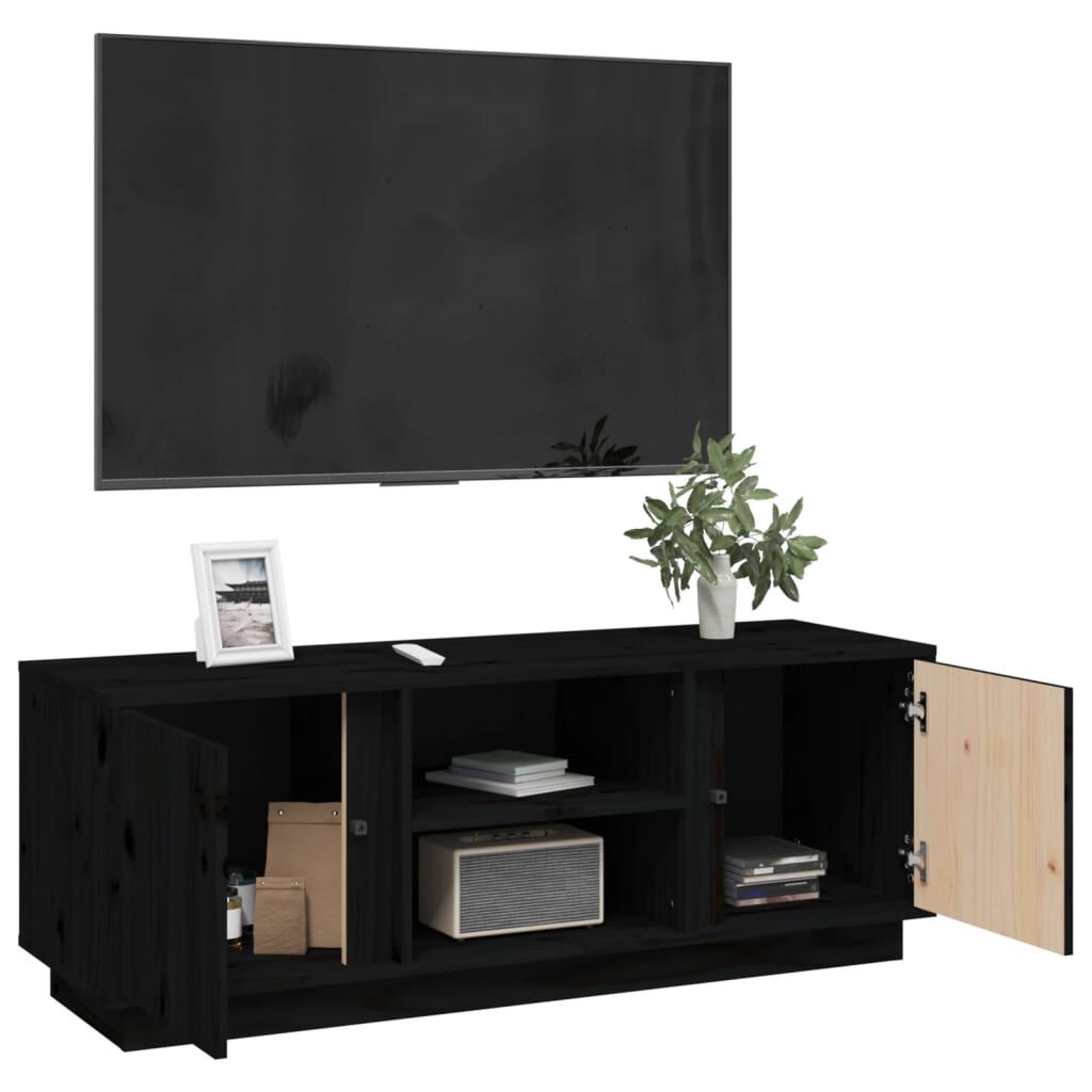 Comodă TV, negru, 110x35x40,5 cm, lemn masiv de pin