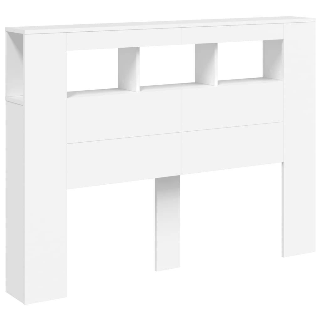 Tăblie de pat cu LED, alb, 140x18,5x103,5 cm, lemn