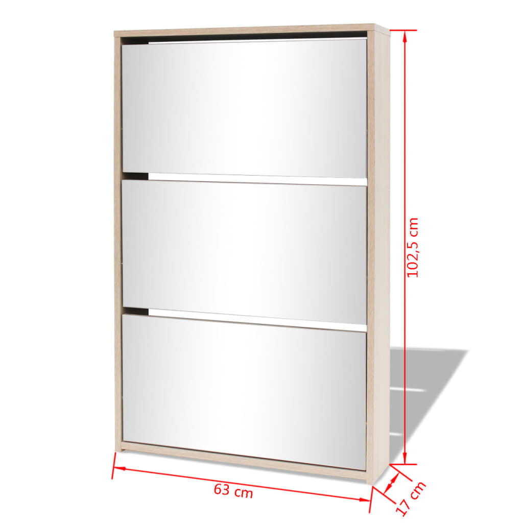 Pantofar cu oglindă și 3 niveluri, stejar, 63 x 17 x 102,5 cm