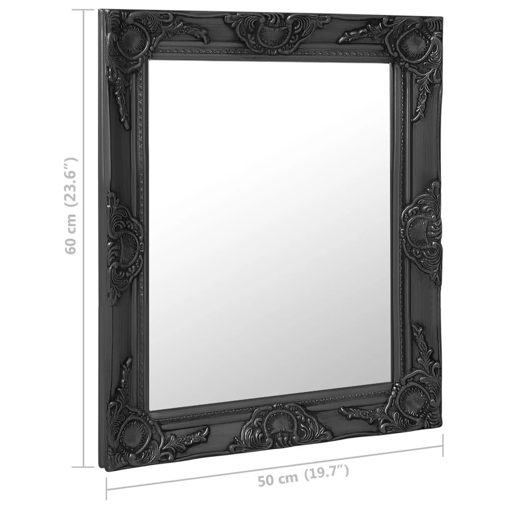 Oglindă de perete în stil baroc, negru, 50 x 60 cm