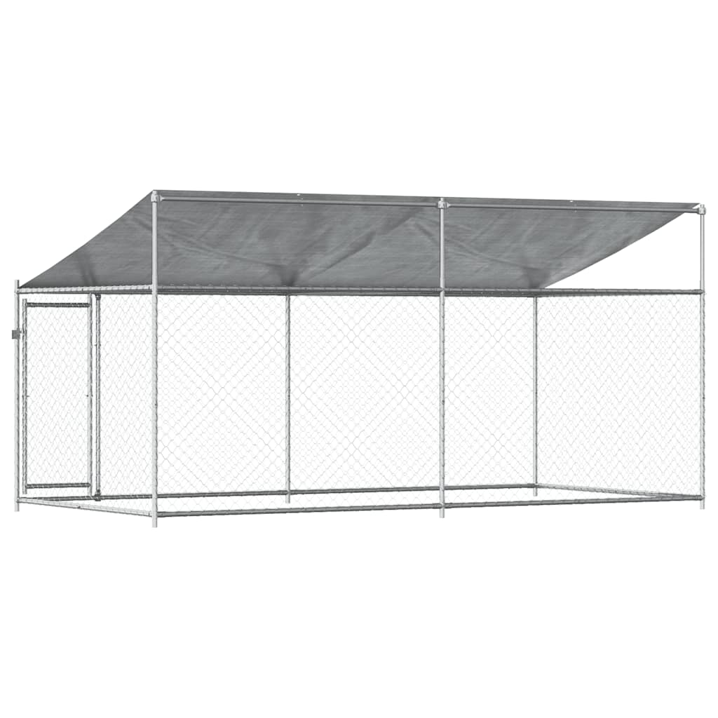 Cușcă câini cu acoperiș și uși, gri, 4x2x2 m, oțel galvanizat