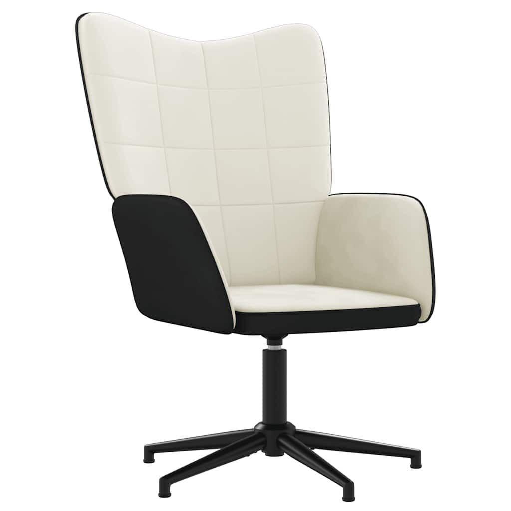 Scaun de relaxare cu taburet, alb crem, catifea și PVC