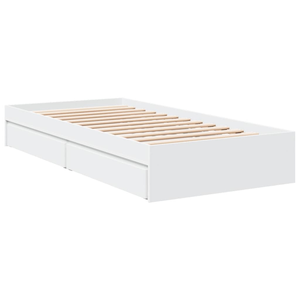 Cadru de pat cu sertare, alb, 100x200 cm, lemn prelucrat