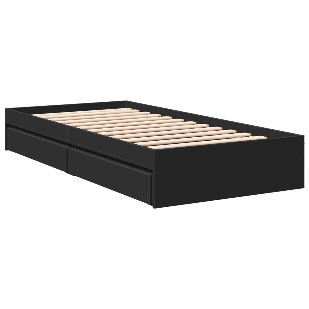 Cadru de pat cu sertare, negru, 120x200 cm, lemn prelucrat