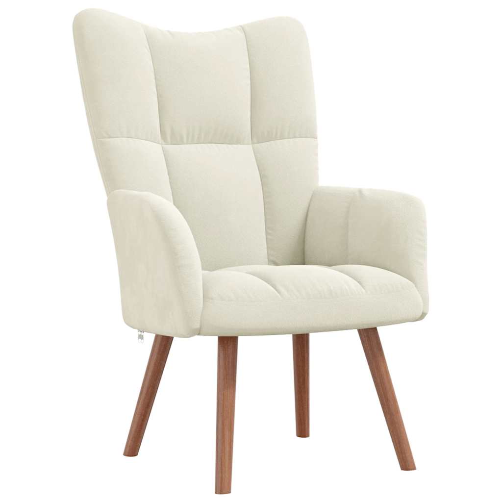 Scaun de relaxare cu taburet, alb crem, catifea
