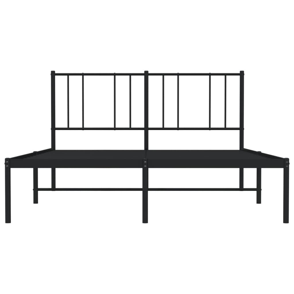 Cadru de pat metalic cu tăblie, negru, 135x190 cm