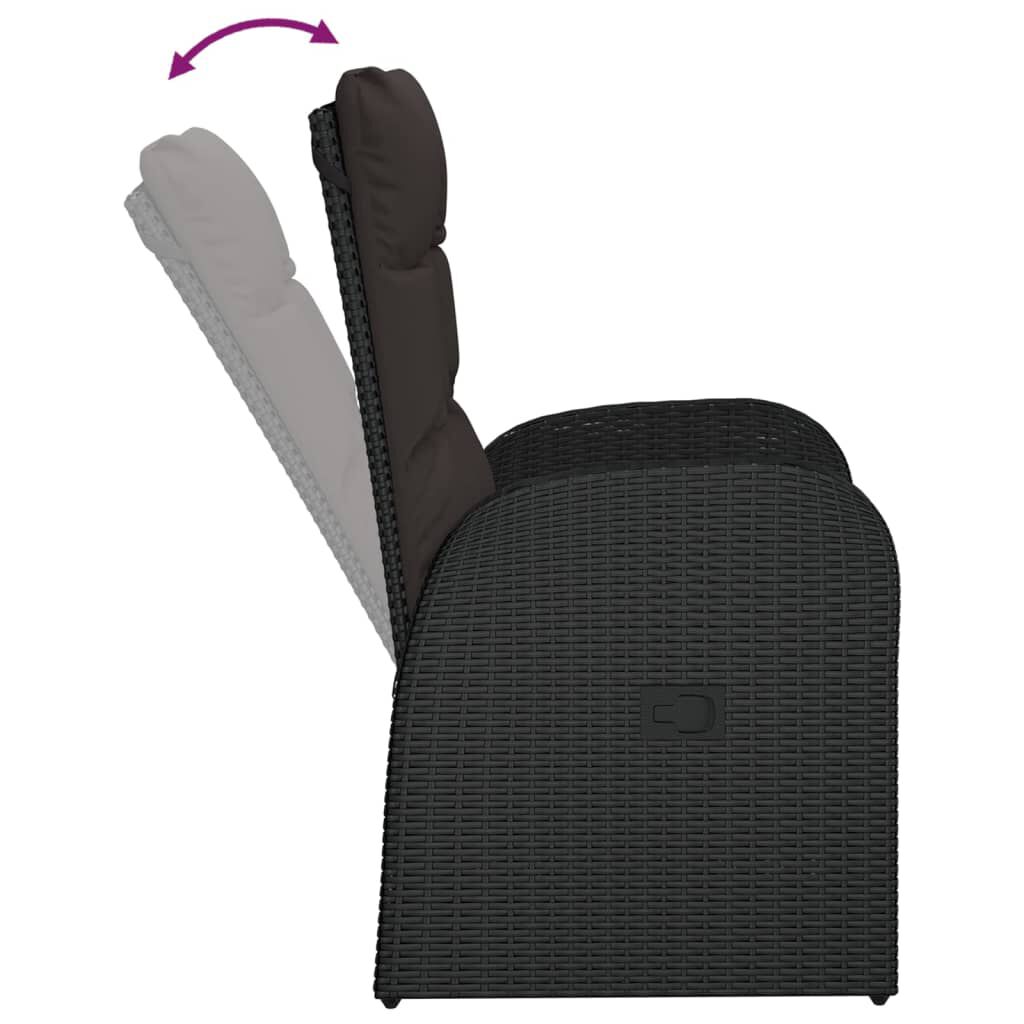 Scaune de grădină rabatabile cu perne, 2 buc., negru, poliratan